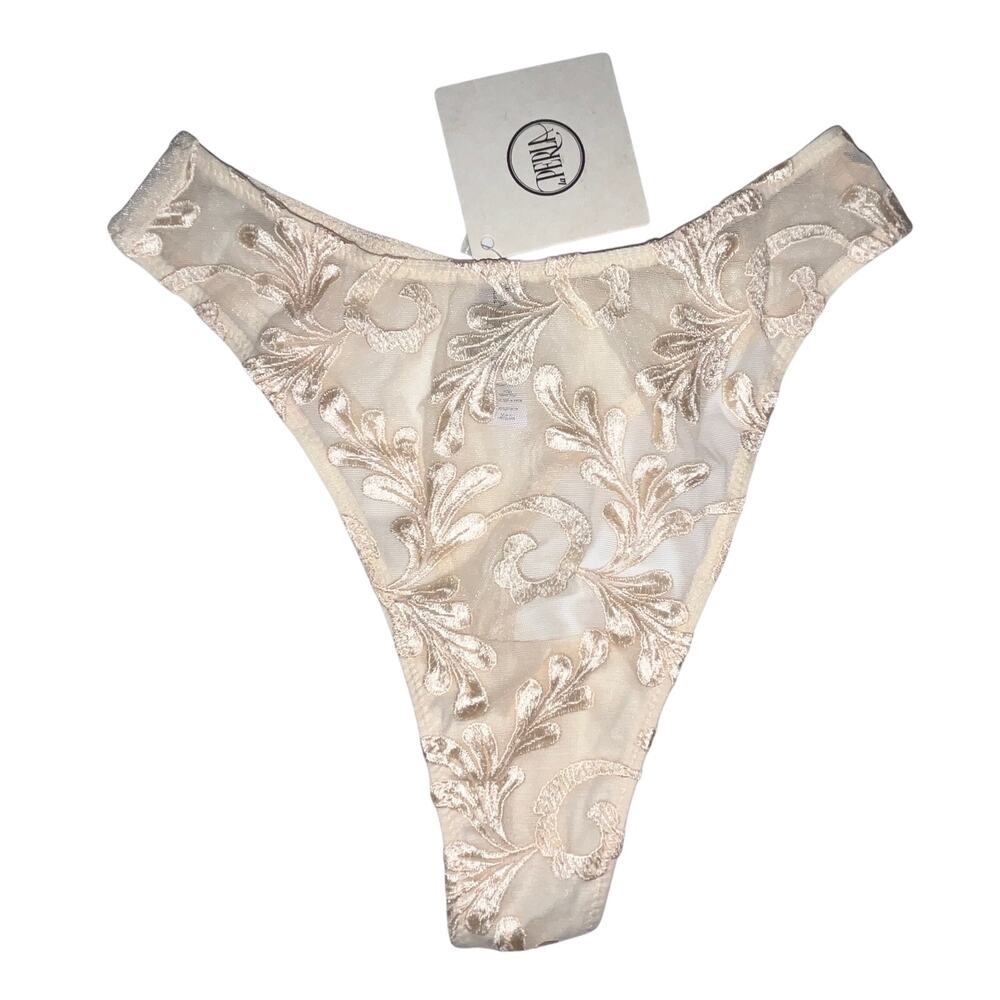 La Perla Ivory Mesh Floral Lace Thong Panty Made in Italy  Size: S NWT